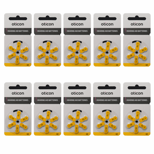 Baterie OTICON typ 10 – zestaw 60 sztuk do aparatów słuchowych